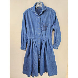 Nantucket Denim Shirt Dress Size 10 Pleated Skirt Long Sleeve Button Front